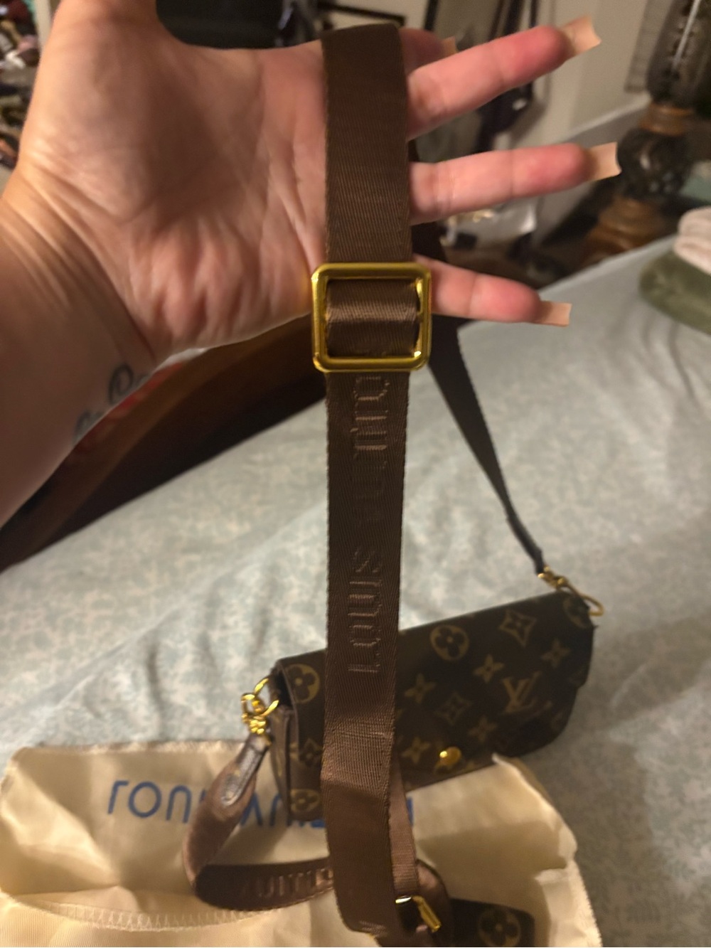 Mini Brown Monogram Crossbody Bag with Strap - Picture 2 of 5